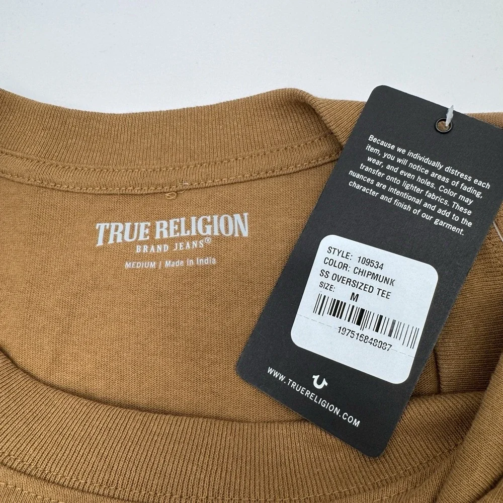 True Religion Painted Horseshoe Oversized Tee Shirt Mens Medium Brown NWT